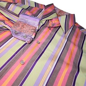 ROBERT GRAHAM Button Up Shirt Mens Large Multicolored Pastel Striped Flip Cuff